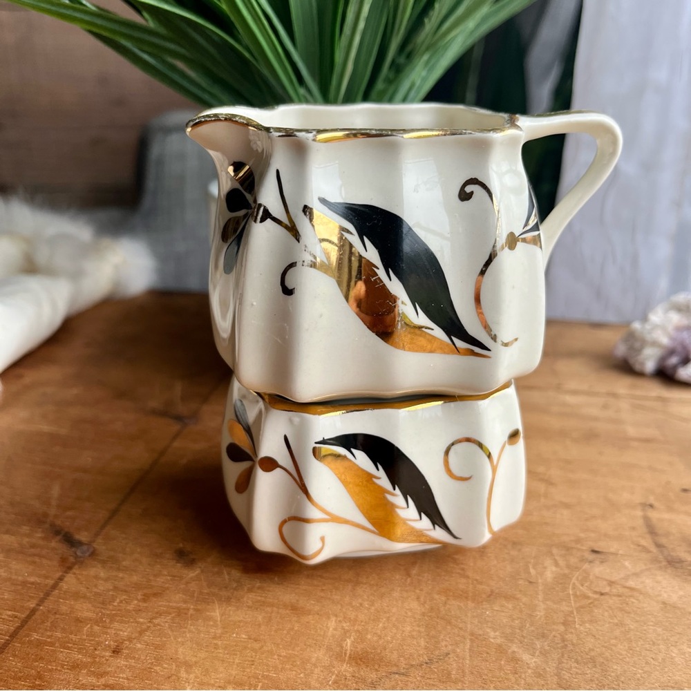 Vintage Black & Gold Sandland Ware England Cream and Sugar Dish